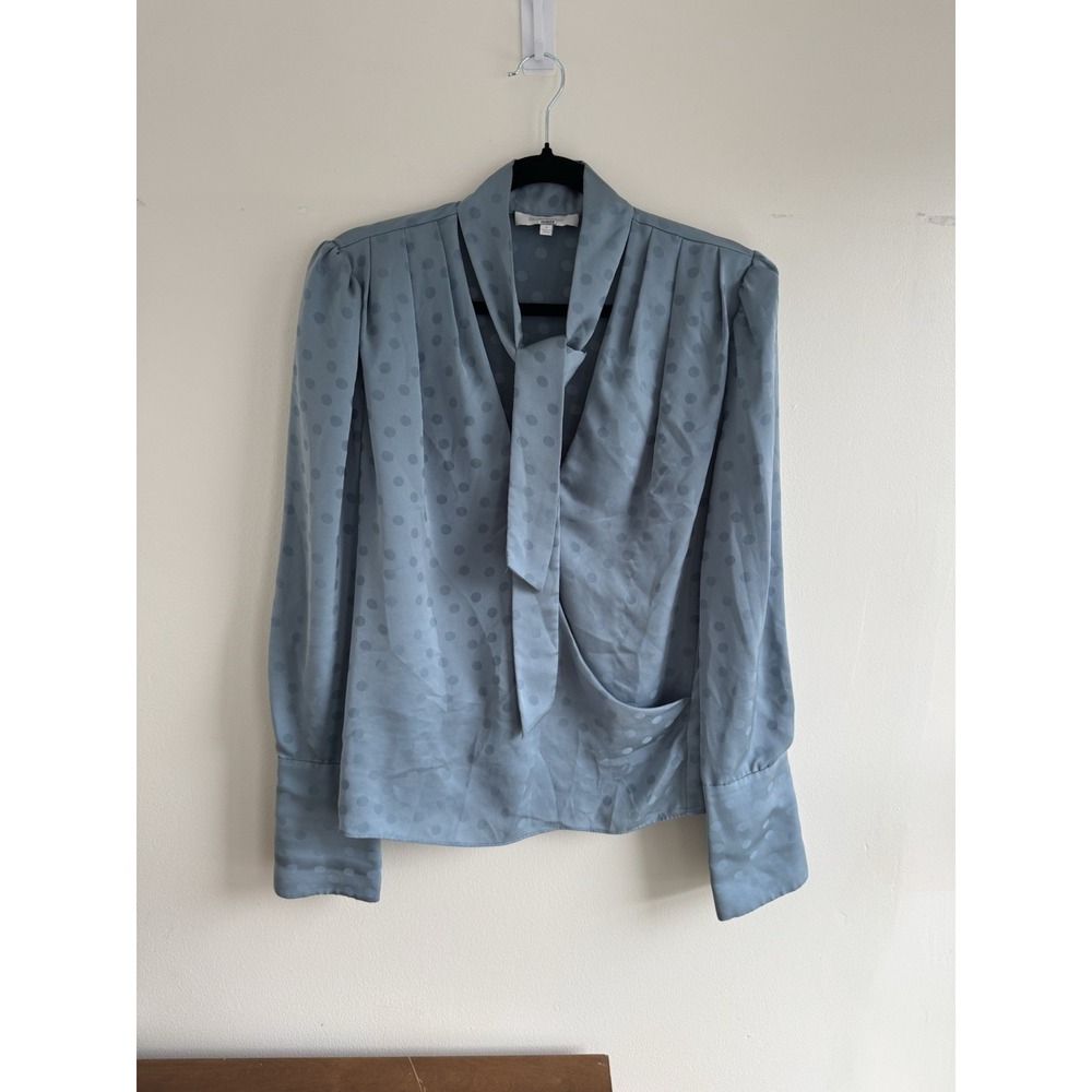 Favorite Daughter Blouse Blue Polka Dot Faux Wrap Size M - Picture 2 of 10